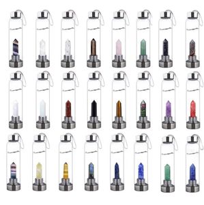 Natural Crystal Water Bottle Point Healing Obelisk Wand Elixir Quartz Crystal Glass Water Bottle Wooden Cup Cove Drop FY4948 GG02A