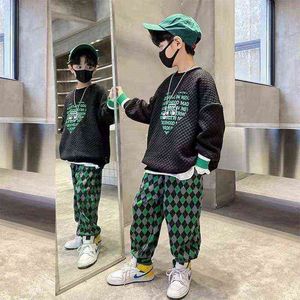 2022 Spring Autumn Kids Print Children Top+ Pants 2 PCS Set Teenage Boys Casual Clothes Fashion Tracksuits 6 8 10 12 14 Years G220509