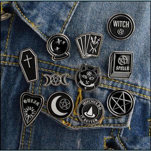 Hexe Ouija Mond Tarot Buch New Goth Style Emaille Pins Abzeichen Jeansjacke Schmuck Geschenke Broschen für Frauen Männer Drop Lieferung 2021 Pins Zvuf