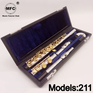 New MFC Professional Flute 211 Silver Plated Flute Gold Key Intermediate Student Curved Headjoint Flutes C Leg 16 Hole Close
