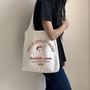 Shopping Bags Women Canvas Vest Shoulder Bag Big Capacity Cloth Bubble Girls Ins Reusable Beach Shopper BagShopping