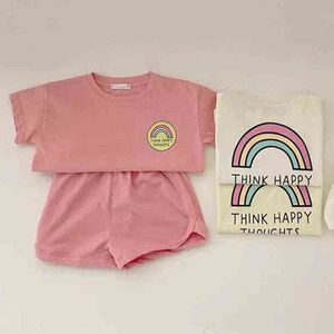 Baby Girl Summer Summer Girl Simple Rainbow kortärmad t-shirt pojkar och flickor Pullover kortärmade shorts 2st G220521