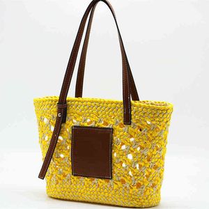 Evening Bags Design Brands Hollow Straw Basket Bag Casual Paper Woven Women Shoulder Rattan Summer Beach Handbags Luxury Large Tote 2022 220420