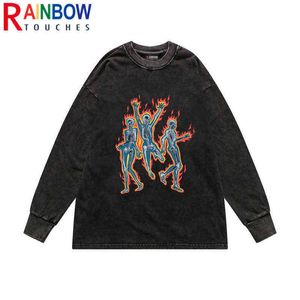 Rainbowtouches Washed T Shirt Long Sleeve Vintage Graphic Print T-shirts Man High Street Fashion Abstrac Washing Oversized Men T220808