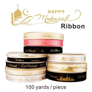 Eid Mubarak Ribbon Impressão personalizada Muçulmana árabe Ramadã Favory Party Party Satin Strip Islâmica Pilgrimage Festival Decoração 220608