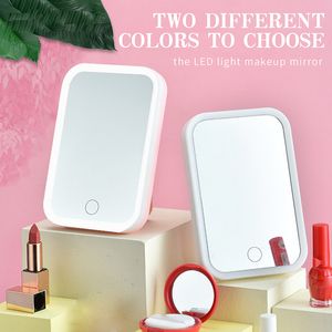 Espelho de maquiagem de LED com luzes 3 cores Touch Tela Touch Standing dobring LED compacto espelhos de cosméticos