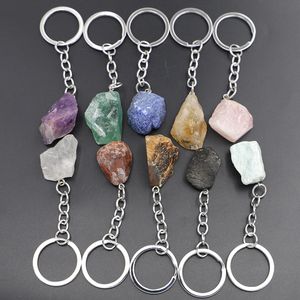 Natürlicher roher Erz-Schlüsselanhänger, Ring, Edelstein, Quarz, Fluorit, Citrin, Amethyst, unregelmäßiger Stein, Anhänger, Schlüsselanhänger, DIY-Schmuckherstellung, Zubehör