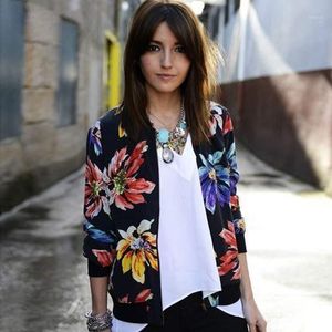 Giacche da donna -vendita Fashion Flower Print Women Girls Casual Felpa da baseball Cerniera Giacca bomber sottile Cappotto a maniche lunghe Capispalla