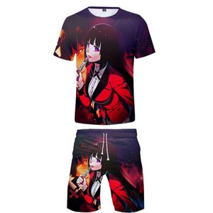 Tute da uomo Unisex Anime Kakegurui T-shirt alla moda Pantaloncini Set Estate 2 pezzi Set di tute da spiaggia T-shirt casual da uomo Abbigliamento sportivoUomo