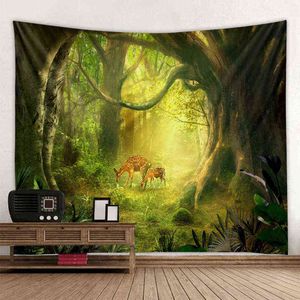 Nordic Forest Elk Tapestry Bohemian Hippie Wall Decoration Art Style Blanket Curtains Hanging In The Bedroom Home J220804