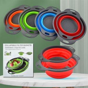 Foldable Strainer Fruit Vegetable Washing Basket Dish Silicon Colander Collapsible Drainer Kitchen Storage Tool 220727