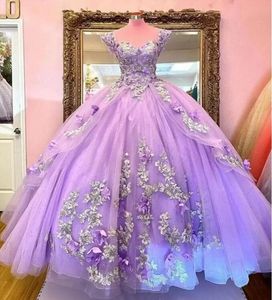 2022 Viola Chiaro Principessa Abiti Quinceanera Puffy Ball Gown Appliques Sweet 15 16 Abito Laurea Prom Abiti Abiti De Xv B0621