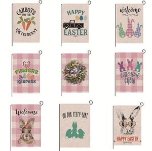 18 Style wielkanocna Flaga Happy Valentine's Garden Flag Linen Banner Indoor Party Decor Repss Festival Print Rabbit Banery Sn4111