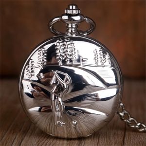 Cool Silver Golf Caso Design Mechanical Pocket Watch Fashion Pocket Slowes for Men Golfers Colar Pingente Cadeia Melhor Presente T200502