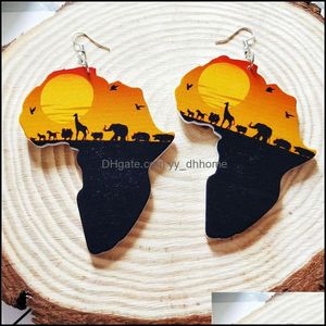 Серьги для люстры ювелирные изделия мода дерево дерево Африка Африка Maptribal Выгравированная тропическая чернокожи