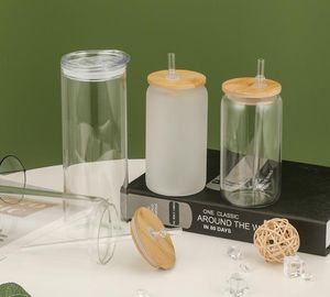 White Blank Water Bottles 12oz 16oz clear Beer Glasses With Lids with Lid and plastic Straws XHJ116