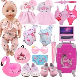 Boneca roupas Flamingo vestido sapatos acessórios para 43cm Born Baby Fit 18 Polegada American 43cm Baby Born Boneca Reborn Girls Toy 220815