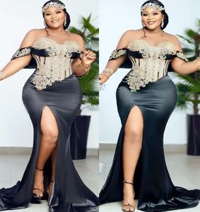 2022 Plus Size Arabisch Aso Ebi Schwarze Meerjungfrau Sexy Ballkleider Spitze Perlen Abend Formale Party Zweiter Empfang Geburtstag Verlobung Brautjungfernkleider Kleid