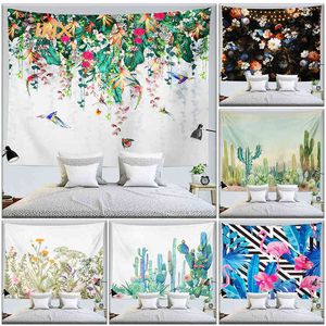 Tapestry Plant Carpet Wall Hanging Kawaii Room Decor Natural Landscape Cactus A