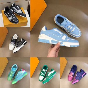 Designer's Casual Shoes Cowhide Ankomstskor denim läder platt tryck broderi löpande tränare fitness sneakers modell rx18