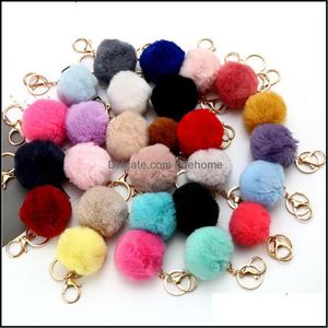 Key Rings Jewelry Lovely Keychains Womens Pom Poms Faux Rex Rabbit Fur 8Cm Ball Chains Girl Bag Hang Car Ring Pendant Drop De Dh0R9