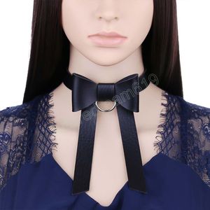 Punk Bowknot PU läder choker halsband uttalande för kvinnor gotiska krage smycken bröllop fest brud choker presenttillbehör