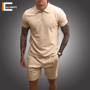 Mode Men s uppsättningar 2 -stycken Summer Tracksuit Male Casual Polo Shirt Kort fitness jogging andningsbar sportkläder Make Set 220718