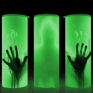 Sublimazione 20 once bicchiere luminoso in acciaio inossidabile Halloween Glow in the Dark Water Cup con coperchio a tenuta per la festa di Natale fy4467