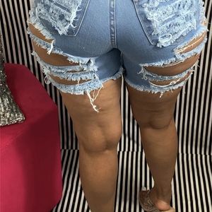 Pantaloncini di jeans strappati a vita alta per le donne Jeans elasticizzati sexy alla moda Trendy Skinny S 2XL drop 220630
