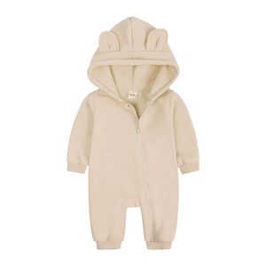 New Solid Hoodies Bear Romper Bodysuit For Newborn Baby Boys Girls Clothes Long Sleeve Rompers Jumpsuit Overall Infant Costume