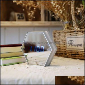 Other Clocks Accessories Home Decor Garden Led Alarm Clock Digital Electronic Mirror Table Mtifunction Temperature Sn Desk Watch Adjust Th