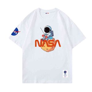 NASA co branded series ins fashion brand men's short sleeve T-shirt trend loose Chinese pure cotton body male