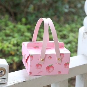Gift Wrap 50pcs Pink Peach Handle Paper Box Candy Chocolate Packaging Baking Biscuit Boxes Wedding Baby Shower DecorationGift