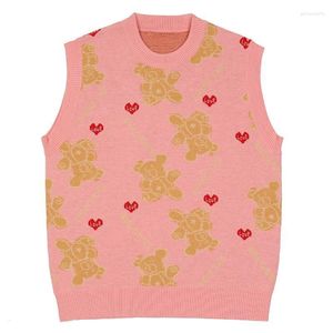 Gilet da uomo LACIBLE Harajuku Streetwear Vintage Doll Bear Love Gilet lavorato a maglia Maglioni Uomo Moda Casual Allentato senza maniche Maglieria Canotte