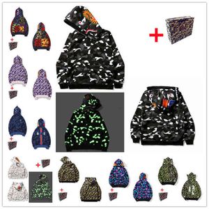 Men's Hoodies sweater high quality shark graffiti print ladies couple hip hop stitching starry sky luminous dot hooded camouflage WY10130102CWFW