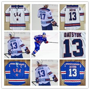 CEOMITNESS 13 Pavel Datsyuk Khl CKA ST Petersburg 17 Ilya Kovalchuk Khl Blue White Custom Hockey Jerseys