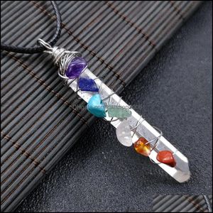 Pendant Necklaces Reiki Healing Crystal Cylinder Chips Stone Bead Seven Chakra Energy Pendum Amet Orgonite Necklace Drop Dhseller2010 Dhq7G