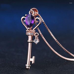 Pendant Necklaces Crown Key Necklace 6x4mm 0.4ct Natural Teardrop Silver Color Jewelry Rose Gold