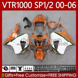 Orange Vit OEM Fairings för Honda VTR RTV 1000 VTR1000 2000 2001 2002 2003 04 05 06 Body 123NO.181 RC51 SP1 RTV1000 00-06 SP2 VTR-1000 00 01 02 03 2004 2005 2006 Kroppsarbete