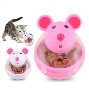 Bardak Oyuncakları toptan satış-Sevimli küçük fare tipi Gıda Sızıntısı Tumbler Besleyici Top Etkileşimli Kedi Oyuncak Fareler için Kedi Yemeği Besleme Evcil Oyuncakları