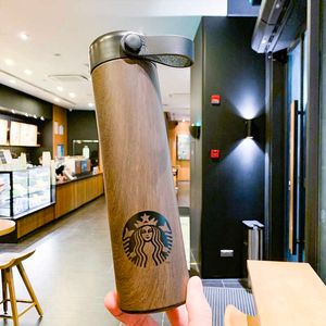 Echter Starbucks-Thermosbecher mit Holzmaserung, schwarzer Seil-Edelstahl-Wasserbecher, Auswahl an tragbaren Kaffeebechern für Herren