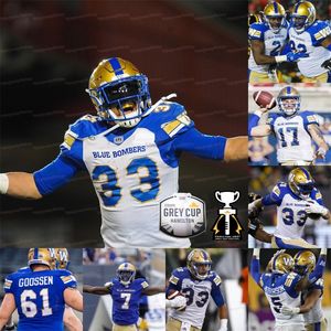 A3740 2021 Winnipeg Blue Bombers 108. Grey Cup Football Championship Trikot Andrew Harris Willie Jefferson Zach Collaros Kenny Lawler Jr. Adam