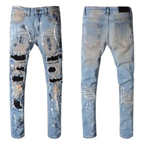 2022 BLM Mens Designer Jeans Distressed Ripped Biker Slim Fit Motociclisti Denim Per uomo Moda uomo Pantaloni neri pour hommes # 605