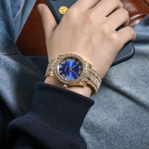 Iced Out Men Watches Full Diamond Mens Hip Hop Watch Fashion Roman Digital Quartz Wrist Watch Blue Green Red Dial Male Wristwatch Jewelry