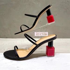 Sandals Choudory Red Nail Polish Strange Heel Summer White Black Matte Straps Slip-on Slippers Lipstick Rose Flower PumpsSandals