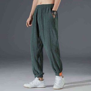 2022 Summer Men's Ice Silk Pants Men Elastic Waist Chinese Style Trousers Male Hip-hop Breathable Casual Pants Pantnes L220706