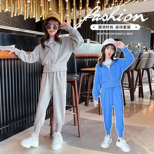 Kläder Sats Teenage Girls 'Boutique Set 2022 Fall Korean Hooded Zipper Stor Storlek Mode Sport Tvådelat Tracksuit För Kids