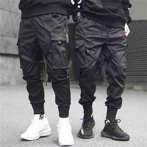 Calça masculina harajuku foda foda harém joggers cargo streetwear bolsos casuais rastrear calças de hip hop masculino 220826