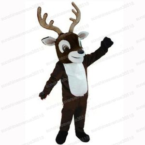 Halloween Deer Elk Mascot Fantas -figurão de desenho animado personagem Carnival Festival Dress Fanche Dresses Christmas Adultos Tamanho da festa do traje de festa