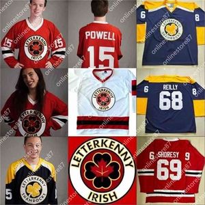 Nik1 Irish TV Series Letterkenny Jersey 15 Powell 69 Shoresy 68 Clover 85 piepy chłopiec 100% Dostosuj szyte hokej na lodzie